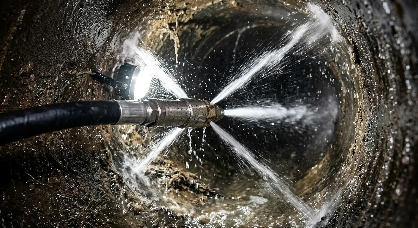 High-pressure hydro jetting nozzle cleaning sewer pipe for Storm Drain Cleaning in Lake Elsinore